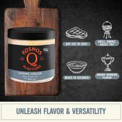 Kosmos Q label close-up with mixing directions visible for easy preparation and use