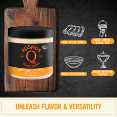 Mixed injection solution in glass, Kosmos Q ready to infuse meat moisture
