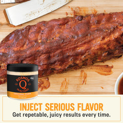 Using injector on pork butt with Kosmos Q, ensures even internal seasoning