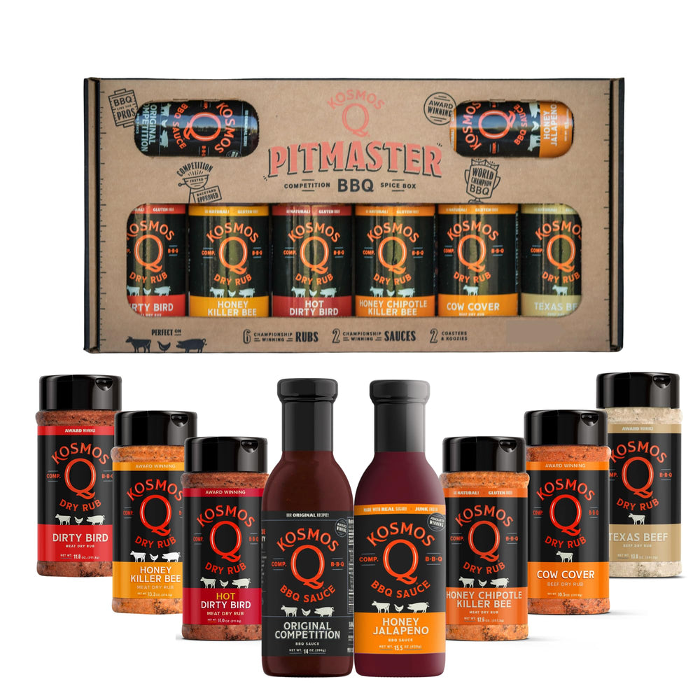 Kosmos Q gift box front view showing 8-flavor pack and easy gifting benefit