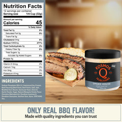 Kosmos Q powder texture close-up highlighting coarse, mesquite-infused granules for deeper flavor