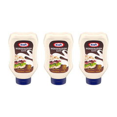 Kraft horseradish sauce front packaging shows squeeze bottle for easy application