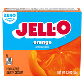 Kraft Jell-O front packaging showing orange flavor and four-serving benefit