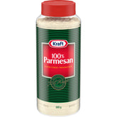 Kraft 100% Parmesan front packaging shows product and weight for easy identification and pantry convenience