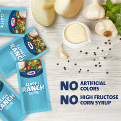 Good Seasons Kraft stacked packets with a hand for scale demonstrating portion control