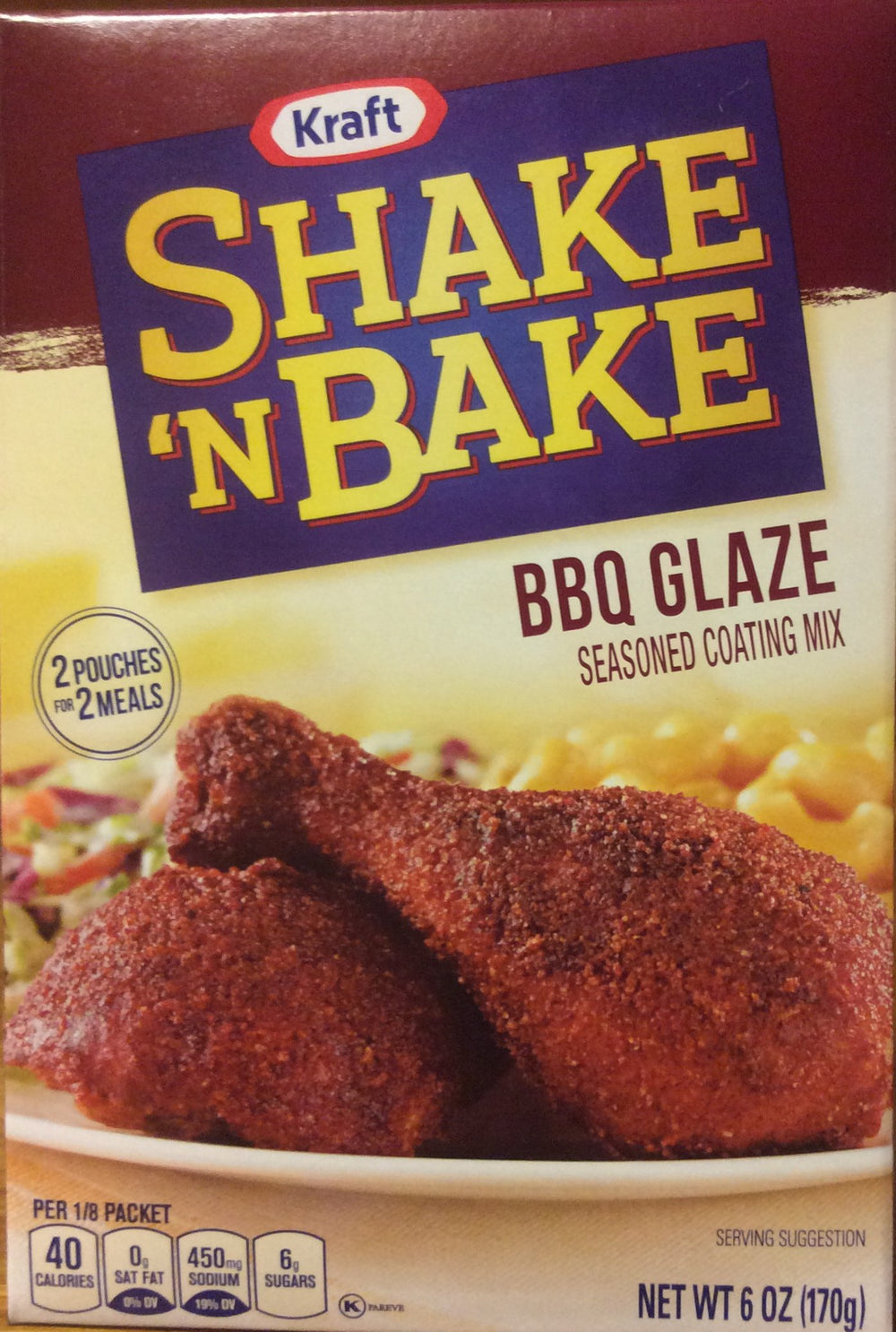 Kraft Shake 'N Bake box front showing packaging and BBQ glaze benefit
