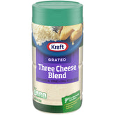 Kraft three cheese blend front canister shows label and size for quick identification