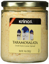 Krinos taramosalata jar front view showing label and 14-ounce size for easy serving