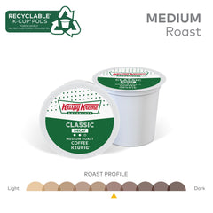 Brewed cup of Krispy Kreme coffee beside pod highlighting flavor enjoyment