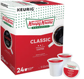 Krispy Kreme front packaging showing 24 count and medium roast benefit convenience