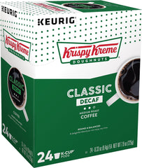 Krispy Kreme close-up of a decaf K-Cup pod highlighting airtight freshness