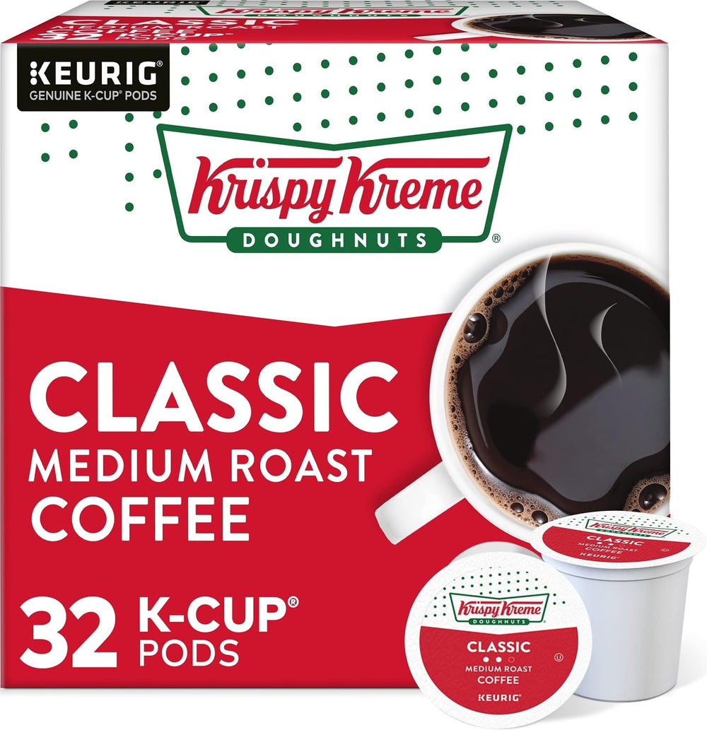 Krispy Kreme front packaging showing 32-count pods and convenience benefit
