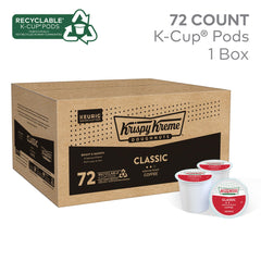 Krispy Kreme K-Cup pod close-up highlighting pod seal and freshness benefit