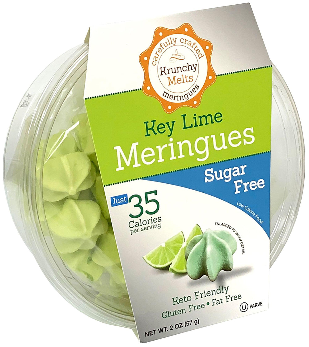 Krunchy Melts front packaging showing key lime label and clear pouch benefit: travel friendly