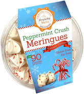 Krunchy Melts front pack showing peppermint meringue cookies and clear packaging benefit: visible freshness