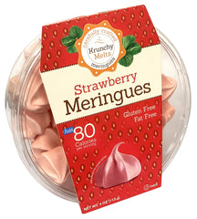 Krunchy Melts front packaging showing clear bag and strawberry cookies, showcases freshness