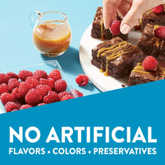 Close-up of Krusteaz mix powder and chips highlighting rich chocolate texture