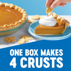 Krusteaz crust in pie pan ready to bake demonstrating how easily it fits and bakes evenly