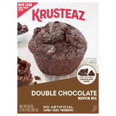 Krusteaz box front view showing branding and chocolate indulgence benefit