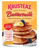 Krusteaz front packaging of heart healthy buttermilk mix showing product benefits