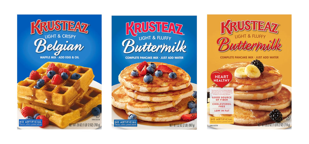 Krusteaz variety pack front view showing three boxes and quick meal convenience