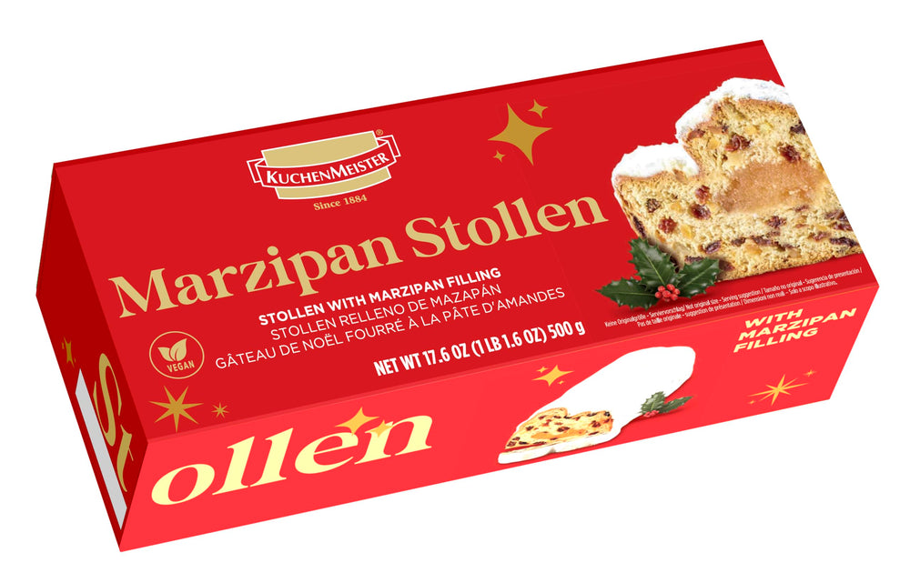 Kuchen Meister Marzipan Stollen gift box front view showing presentation and convenience