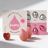 Kums front packaging box showing premium pink cherry rose chocolate and sharing appeal