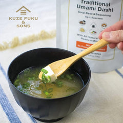 Kuze Fuku & Sons clear dashi broth in bowl showing color and depth of flavor benefit