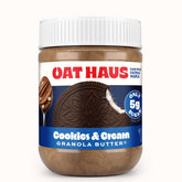 KWEEN Oat Haus jar front view showing cookies-and-cream flavor and allergen-free benefit