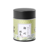 KYOHAYASHIYA front tin showing compact ceremonial matcha, premium convenience