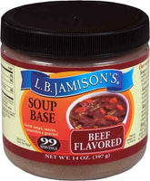 L.B. Jamison's jar front label showing product and serving info, convenient pantry staple