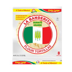 LA BANDERITA front packaging showing 10 inch burrito tortillas and clear branding benefit convenience