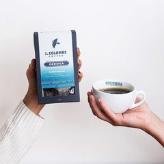 La Colombe Corsica being brewed in a pour-over highlighting rich color and clarity