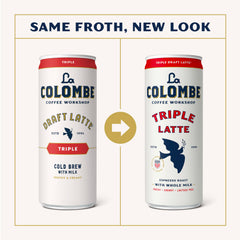 La Colombe can close-up revealing creamy draft foam and cafe texture