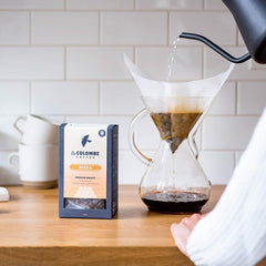 La Colombe Nizza ground in portafilter demonstrating espresso-ready crema benefit