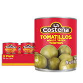 La Costeña front packaging of 28oz canned tomatillos showing label and three-pack convenience