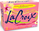 La Croix Hi-Biscus front packaging showing colorful 12-pack and portability benefit