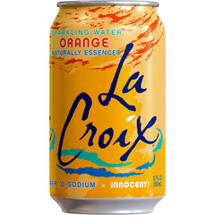 La Croix orange can close up with visible bubbles highlighting crisp texture
