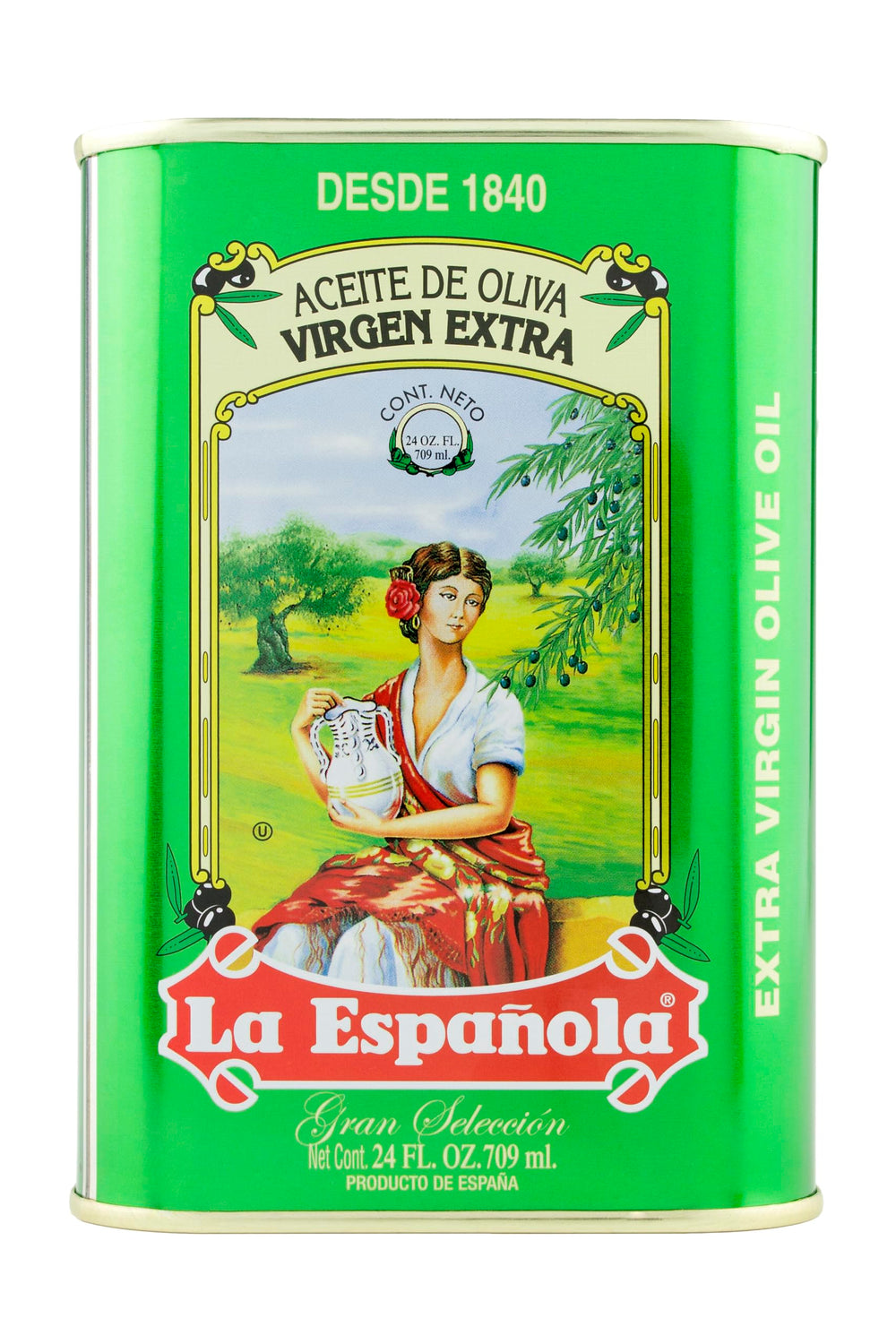 La Española front tin 24oz showing vintage label and light protection benefit