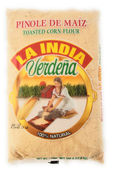 La India Verdena front packaging showing natural toasted corn pinole for pantry convenience