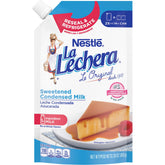 La Lechera front packaging showing 28 oz squeeze pouch and branding benefit convenience