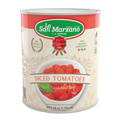 La San Marzano front packaging showing six cans and clear Italian branding for pantry convenience