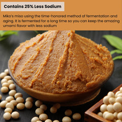 LA VOIE FOODS Miko jar with soybeans and koji rice nearby, emphasizes natural ingredients