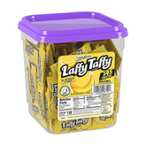 Laffy Taffy banana jar front view showing 145-count and resealable lid for convenience