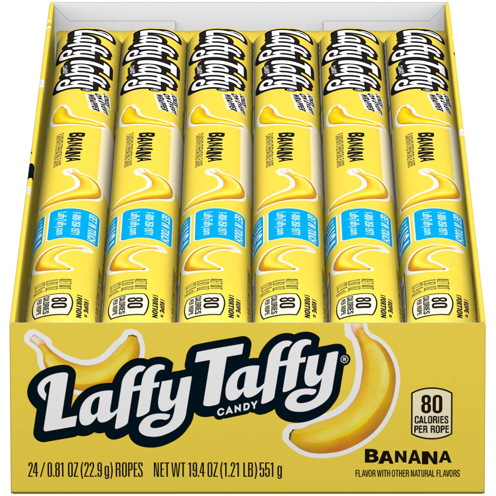 Laffy Taffy front packaging showing 24-count and banana ropes for easy sharing