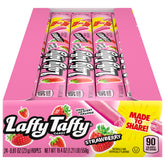 Laffy Taffy front packaging showing pack of 24 strawberry ropes and branding benefits