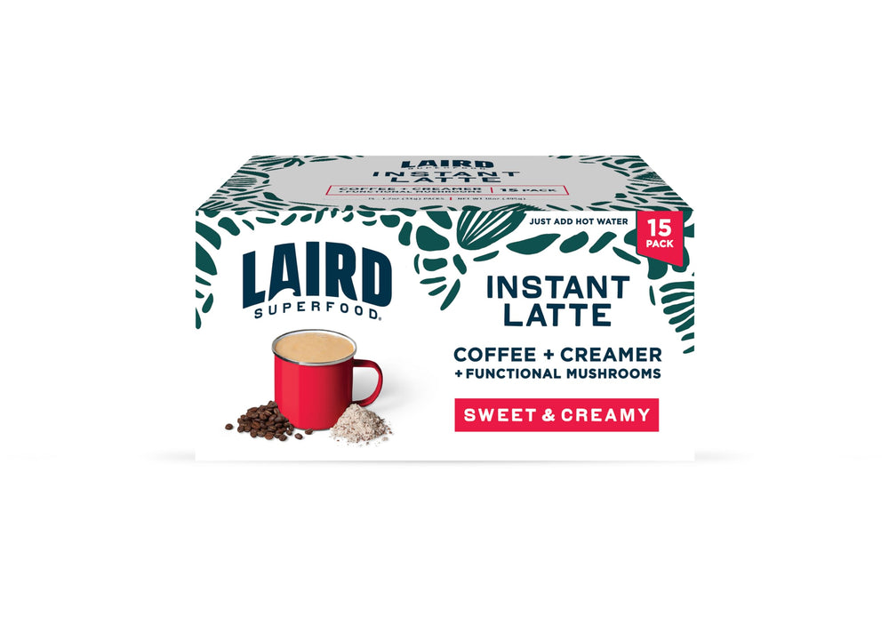 Laird Superfood front packaging showing box with 15 sachets and convenience