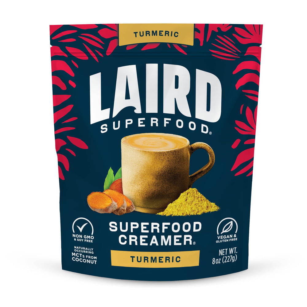 Laird Superfood front packaging showcasing turmeric coconut creamer benefits
