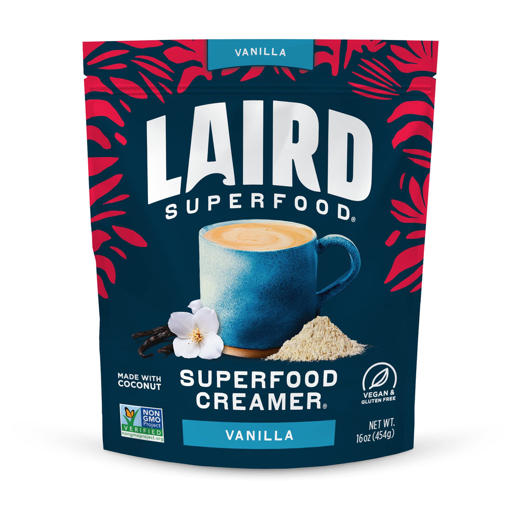 Laird Superfood front pouch showing product branding and 16 oz bag — clear packaging benefit