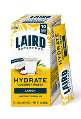 Laird Superfood front packaging showing lemon sticks and benefits